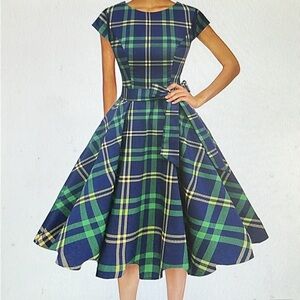 PUKAVT 50’s retro swing skirt plaid dress XS